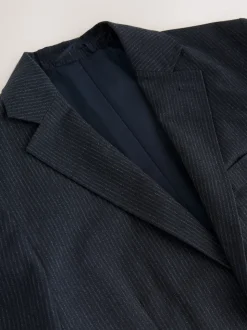 Navy Slim Fit Seersucker Stripe Suit Jacket
