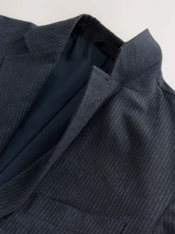 Navy Slim Fit Seersucker Stripe Suit Jacket