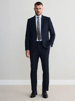 Navy Slim Fit Signature Stripe Empire Mills British 100% Wool Suit Trousers