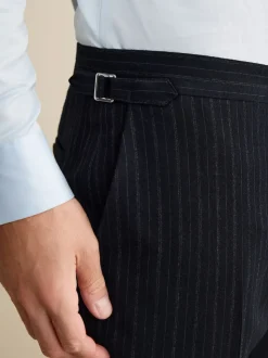 Navy Slim Fit Signature Stripe Empire Mills British 100% Wool Suit Trousers