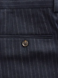 Navy Slim Fit Signature Stripe Empire Mills British 100% Wool Suit Trousers