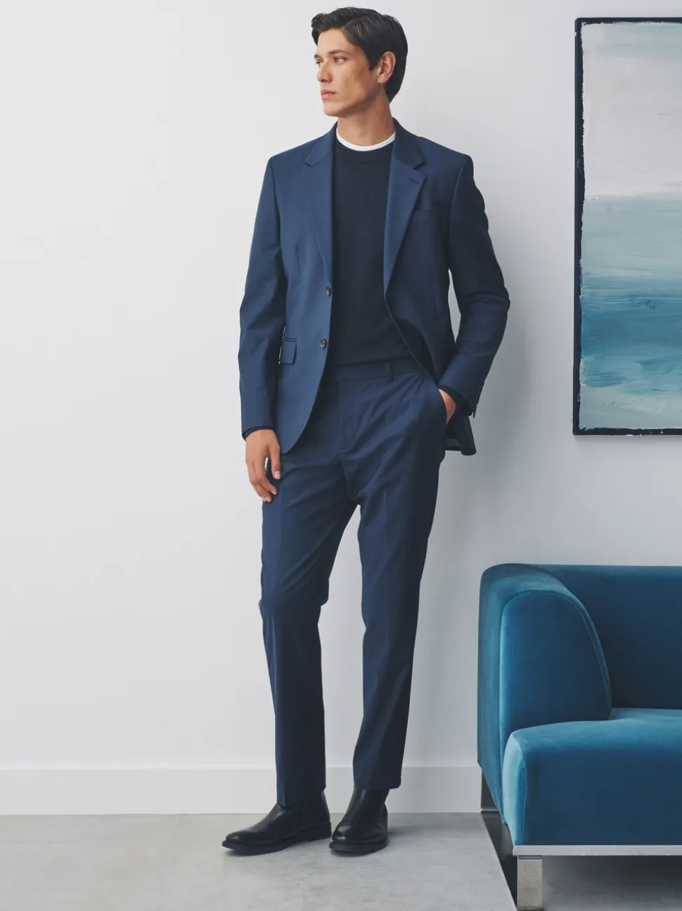 Navy Slim Fit Wool Blend Motionflex Suit Trousers