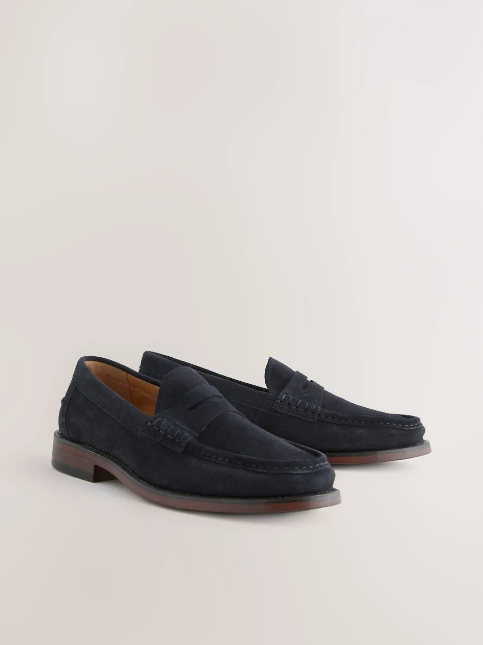 Navy Standard Fit Suede Penny Loafers
