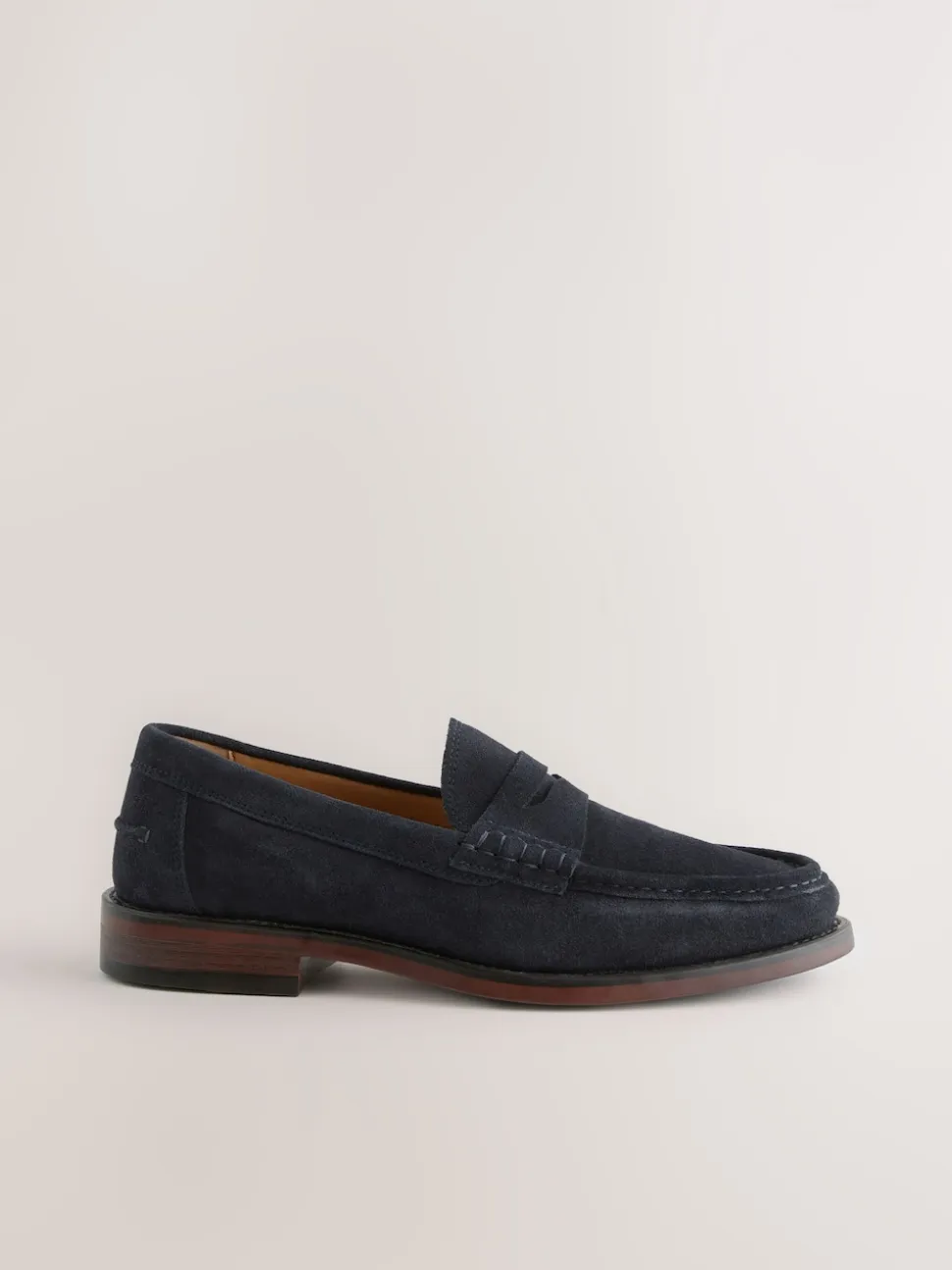 Navy Standard Fit Suede Penny Loafers