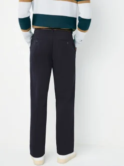 Navy Straight Fit Belted Soft Touch Pleated Chino Trousers