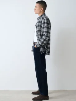 Navy Straight Fit Belted Corduroy Trousers