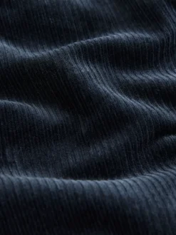 Navy Straight Fit Belted Corduroy Trousers