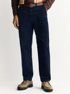 Navy Straight Fit Motionflex Chinos Trousers With Belt