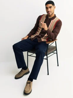 Navy Straight Fit Motionflex Chinos Trousers With Belt