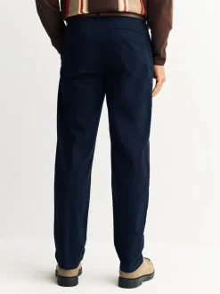 Navy Straight Fit Motionflex Chinos Trousers With Belt