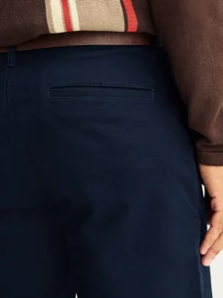 Navy Straight Fit Motionflex Chinos Trousers With Belt