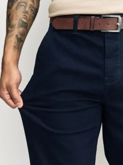Navy Straight Fit Motionflex Chinos Trousers With Belt