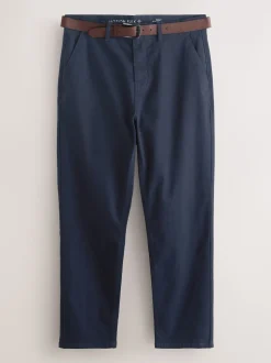 Navy Straight Fit Motionflex Chinos Trousers With Belt