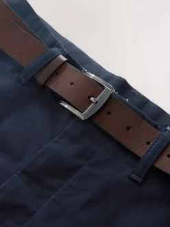 Navy Straight Fit Motionflex Chinos Trousers With Belt