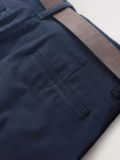 Navy Straight Fit Motionflex Chinos Trousers With Belt