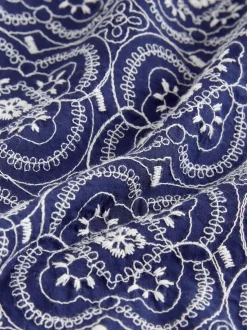 Navy Textured Embroidered Tile Short Sleeve Shirt