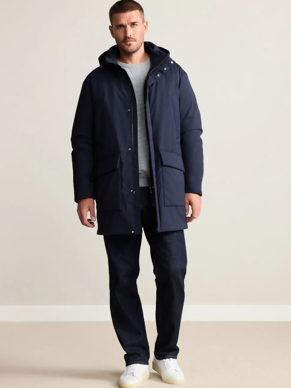 Navy Waterproof 3M Thinsulate™ Hooded Wool Blend Parka
