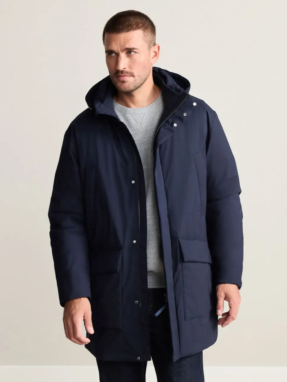 Navy Waterproof 3M Thinsulate™ Hooded Wool Blend Parka