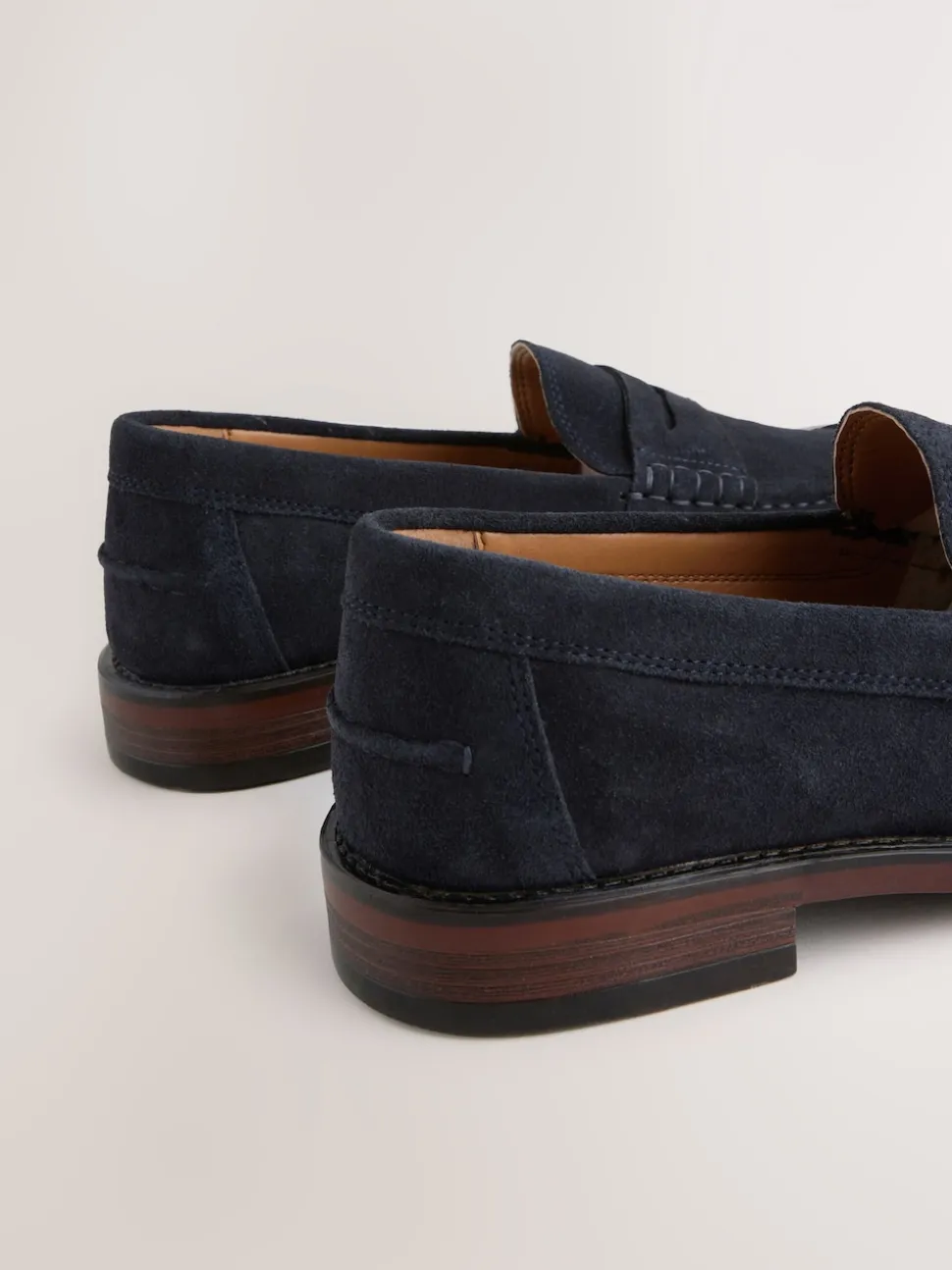 Navy Wide Fit Suede Penny Loafers