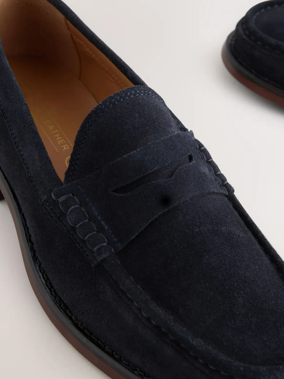 Navy Wide Fit Suede Penny Loafers