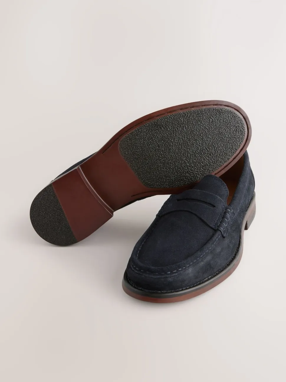Navy Wide Fit Suede Penny Loafers