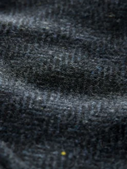 Navy Wool Blend Herringbone Four Pocket Funnel Neck Coat
