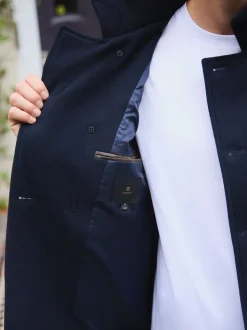 Navy Wool Rich Double Breasted Funnel Coat