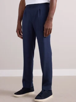 Navy Wool Rich Smart Textured Trousers With Side Adjusters