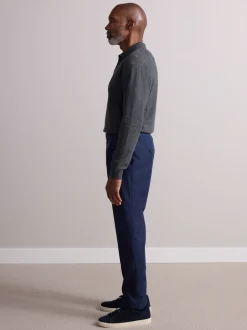 Navy Wool Rich Smart Textured Trousers With Side Adjusters