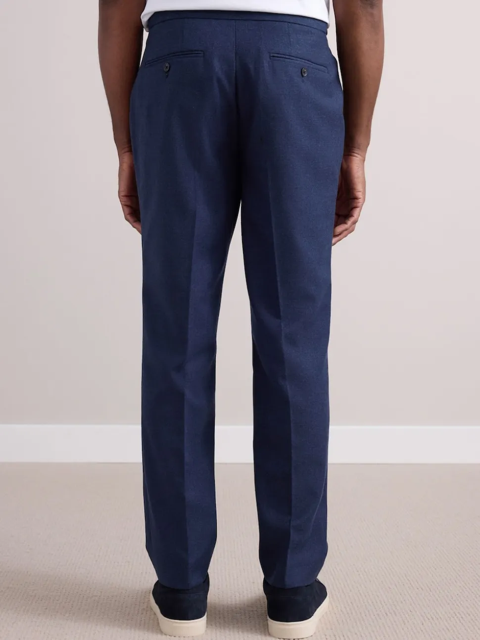 Navy Wool Rich Smart Textured Trousers With Side Adjusters