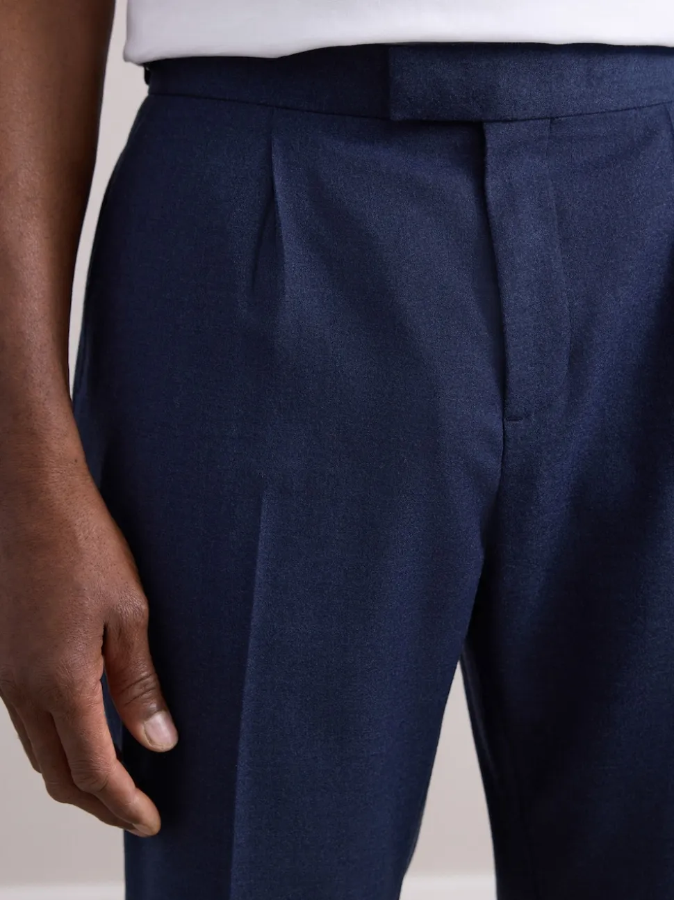Navy Wool Rich Smart Textured Trousers With Side Adjusters
