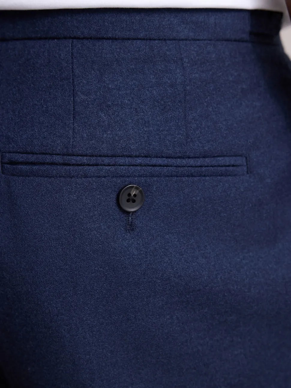 Navy Wool Rich Smart Textured Trousers With Side Adjusters