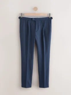 Navy Wool Rich Smart Textured Trousers With Side Adjusters
