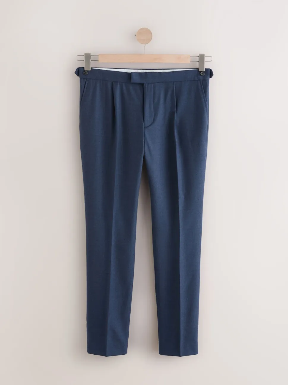 Navy Wool Rich Smart Textured Trousers With Side Adjusters