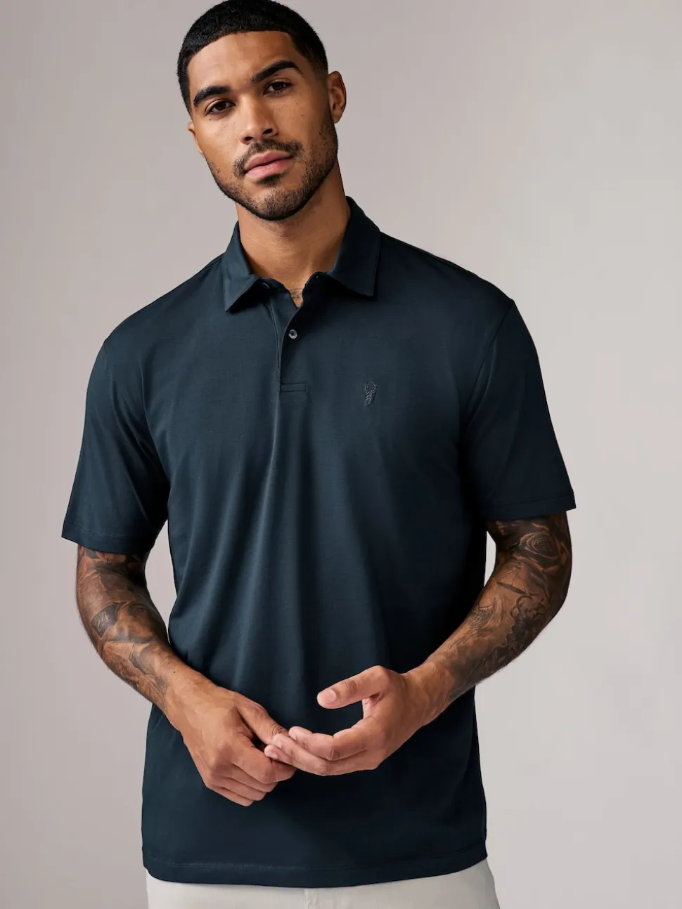 Navy/Brown/Grey/White/Sage Green Regular Fit Short Sleeve Jersey Polo Shirts 5 Pack