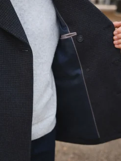 Navy/Charcoal Wool Rich Soft Touch Dogtooth Pea Coat