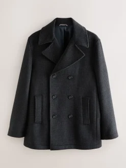 Navy/Charcoal Wool Rich Soft Touch Dogtooth Pea Coat