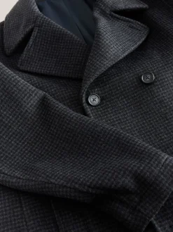 Navy/Charcoal Wool Rich Soft Touch Dogtooth Pea Coat