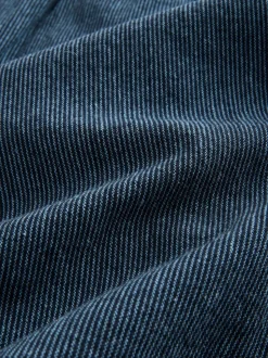 Navy/Ecru Regular Tapered Fit Cotton Linen Striped Trousers