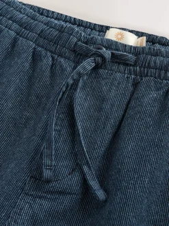 Navy/Ecru Regular Tapered Fit Cotton Linen Striped Trousers