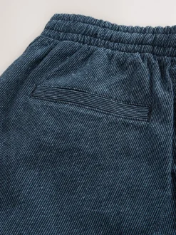 Navy/Ecru Regular Tapered Fit Cotton Linen Striped Trousers