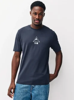 Navy/Ecru White/Teal Regular Fit Graphic Print T-Shirts 3 Pack