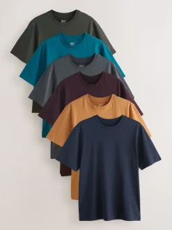 Navy/Green/Burgundy Red/Yellow/Slate/Blue Regular Fit Essential Cotton T-Shirts 6 Pack