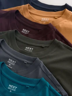 Navy/Green/Burgundy Red/Yellow/Slate/Blue Regular Fit Essential Cotton T-Shirts 6 Pack