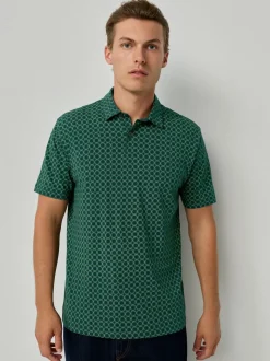 Navy/Green/Burgundy/Geos Regular Fit Short Sleeve Jersey Polo Shirts 3 Pack