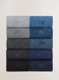 Navy/Grey Marl Embroidered Lasting Fresh Socks 10 Pack