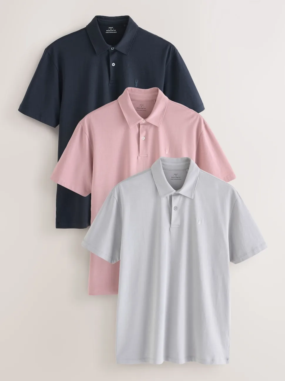 Navy/Grey/Pink Regular Fit Short Sleeve Jersey Polo Shirts 3 Pack