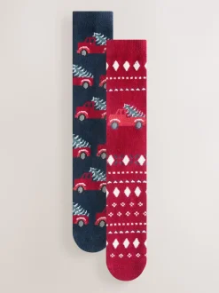 Navy/Red Truck Matching Family Christmas Cosy Socks 2 Pack