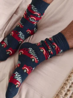 Navy/Red Truck Matching Family Christmas Cosy Socks 2 Pack