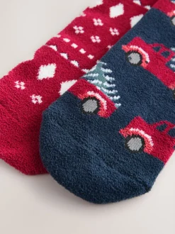 Navy/Red Truck Matching Family Christmas Cosy Socks 2 Pack